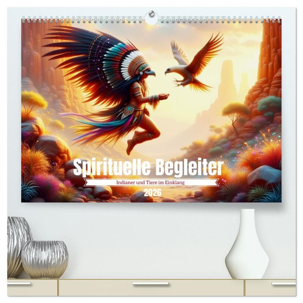 Spirituelle Begleiter - Indianer und Tiere im Einklang (hochwertiger Premium Wandkalender 2026 DIN A2 quer), Kunstdruck in Hochglanz