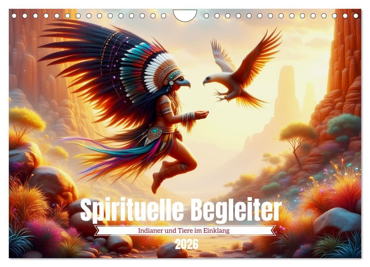 Spirituelle Begleiter - Indianer und Tiere im Einklang (Wandkalender 2026 DIN A4 quer), CALVENDO Monatskalender