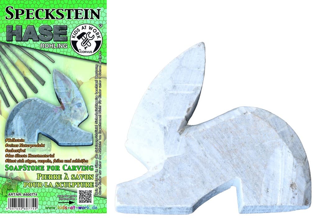 CORVUS A600774 - Kids at Work, Speckstein Hase, Rohling, 10x7cm