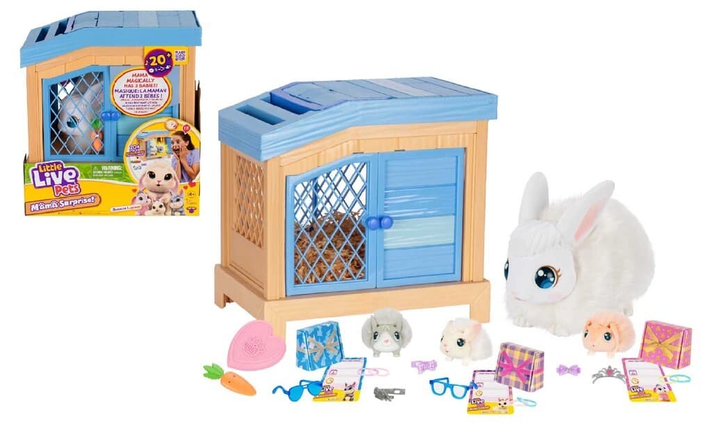 Moose Toys 300212 - Little Live Pets, Mama Surprise Spielset Interaktiv, Hasen-Mama mit 3 Häschen-Babys und Zubehör