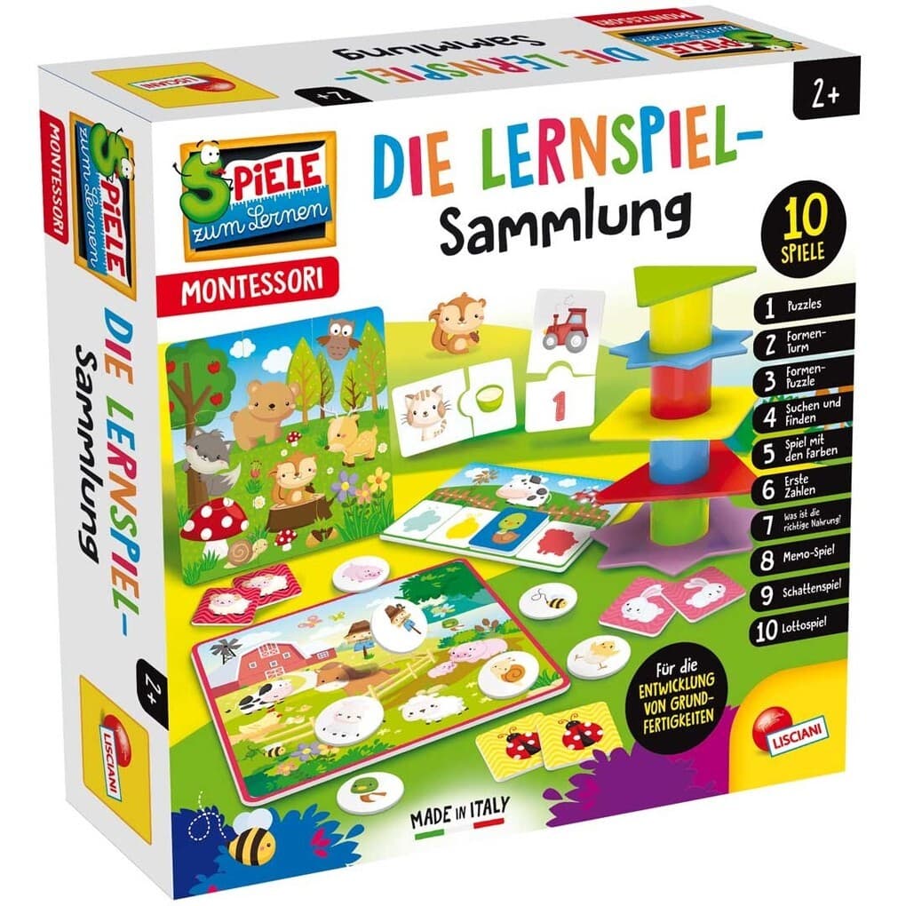 Lisciani 301012 - Montessori, Die Lernspiel-Sammlung, 10 pädagogische Spiele, Spiele zum Lernen