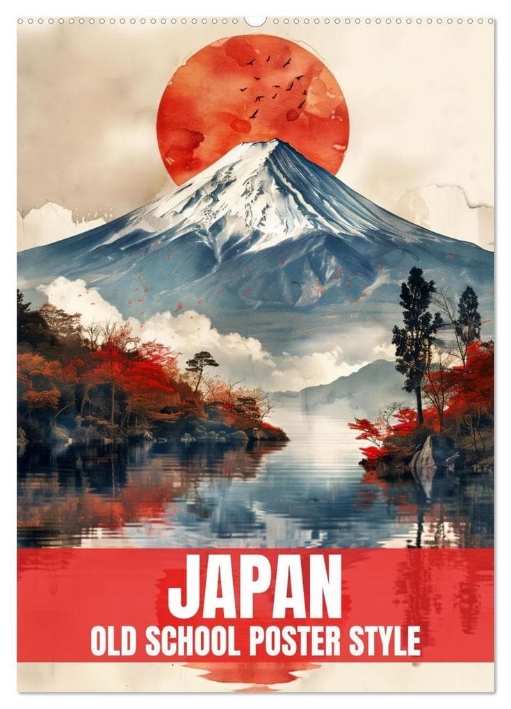 Japan - Old School Poster Style (Wandkalender 2026 DIN A2 hoch), CALVENDO Monatskalender