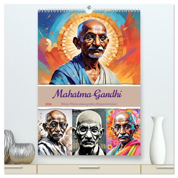 Mahatma Gandhi (hochwertiger Premium Wandkalender 2026 DIN A2 hoch), Kunstdruck in Hochglanz
