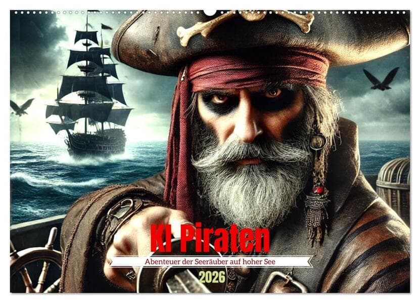 KI Piraten - Abenteuer der Seeräuber auf hoher See (Wandkalender 2026 DIN A2 quer), CALVENDO Monatskalender