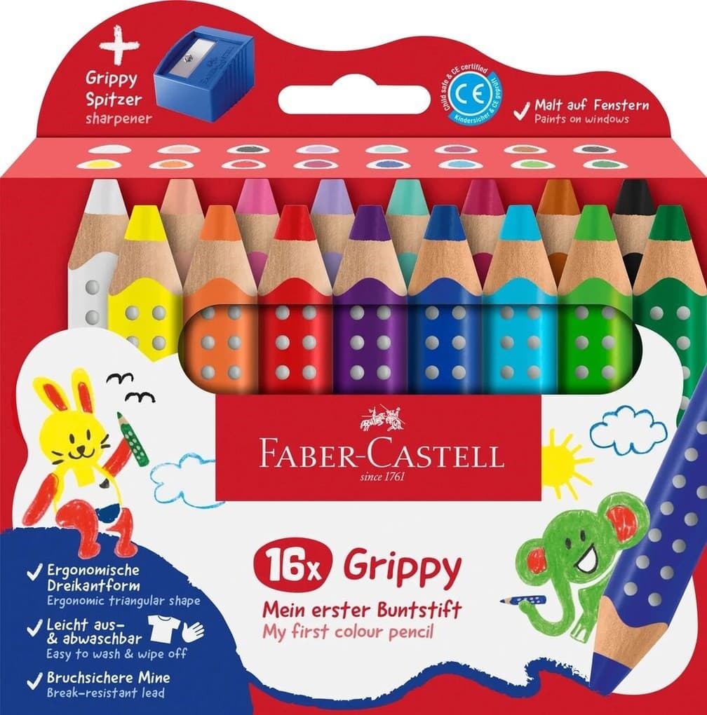 Faber-Castell Buntstifte Grippy 16er Set mit Spitzer