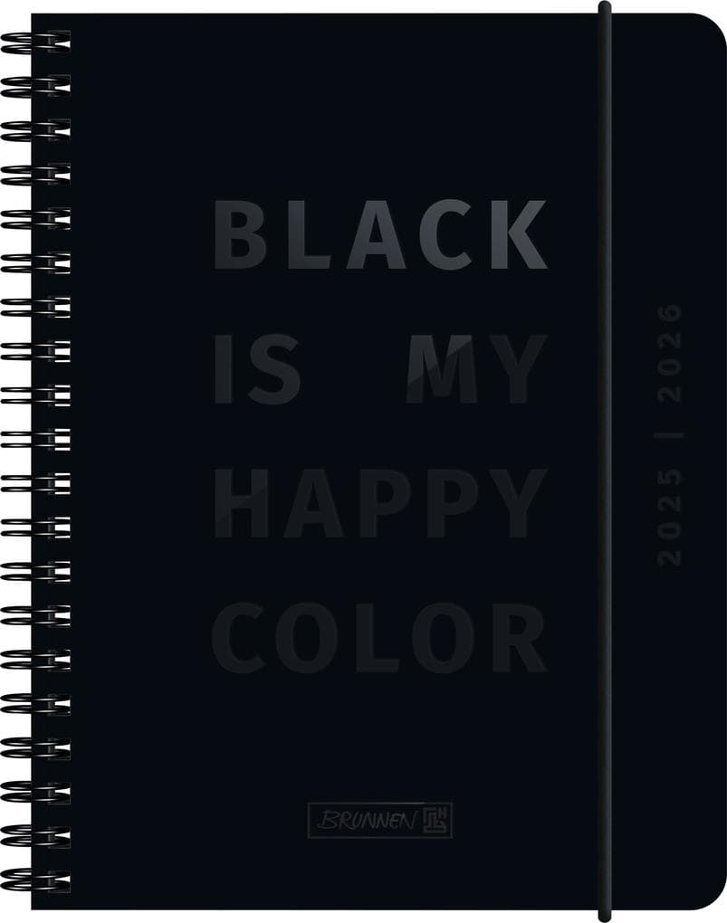 BRUNNEN Schülerkalender (2025/2026) "Black", 2 Seiten = 1 Woche, A6, 208 Seiten, Papier-Einband, schwarz
