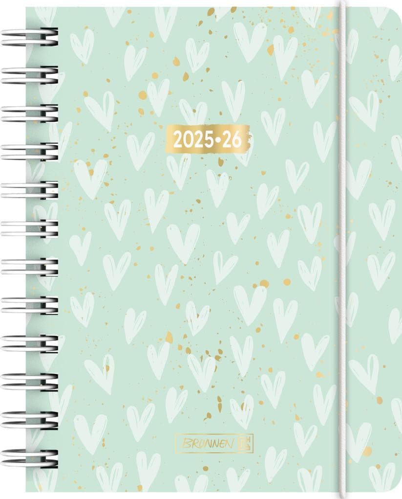 BRUNNEN Schülerkalender (2025/2026) "Hearts", 1 Seite = 1 Tag, A6, 352 Seiten, PP-Umschlag, mint