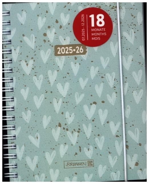 BRUNNEN Schülerkalender (2025/2026) "Hearts", 2 Seiten = 1 Woche, A6, 208 Seiten, PP-Umschlag, mint