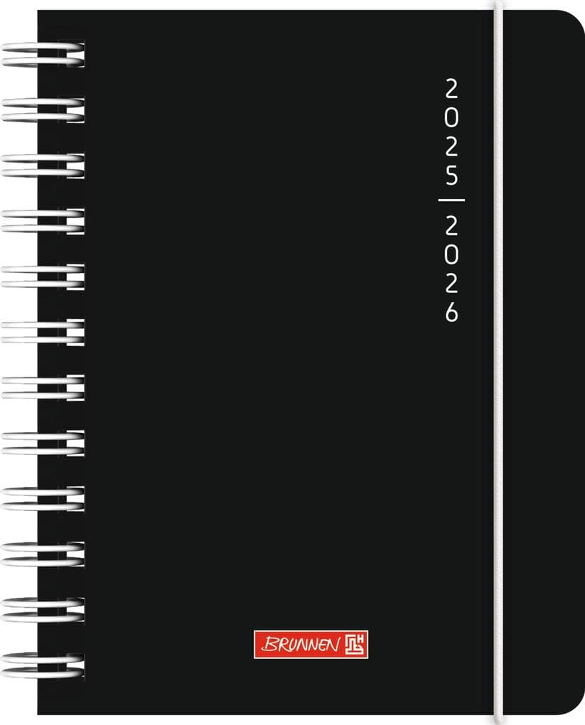 BRUNNEN Schülerkalender (2025/2026) "Plain Black", 1 Seite = 1 Tag, A6, 352 Seiten, PP-Umschlag, schwarz