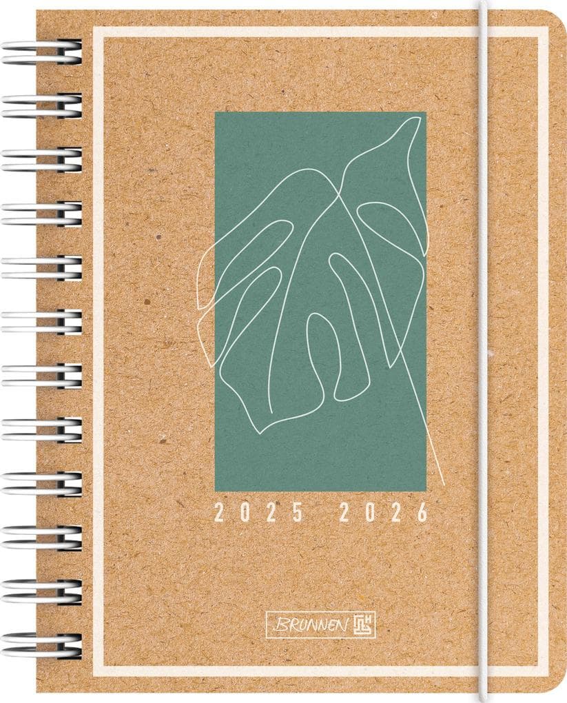 BRUNNEN Schülerkalender (2025/2026) "Jungle Leaf", 1 Seite = 1 Tag, A6, 352 Seiten, Kraftpapier-Einband