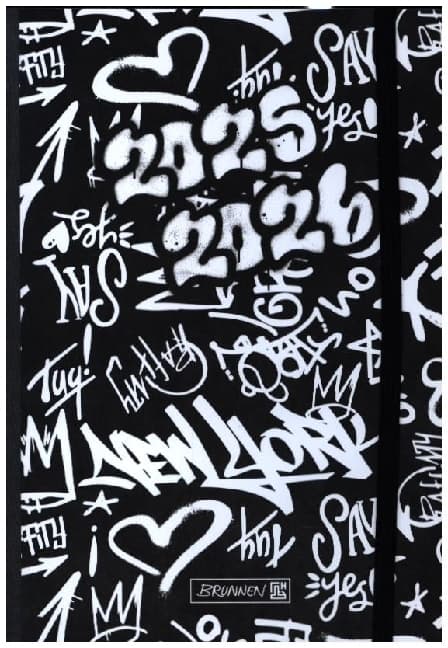 BRUNNEN Schülerkalender (2025/2026) "Graffiti", 2 Seiten = 1 Woche, A5, 208 Seiten, Papier-Einband