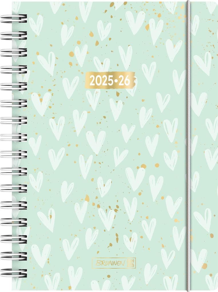 BRUNNEN Schülerkalender (2025/2026) "Hearts", 1 Seite = 1 Tag, A5, 352 Seiten, PP-Umschlag, mint