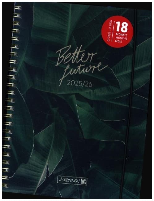 BRUNNEN Schülerkalender (2025/2026) "Better Future", 2 Seiten = 1 Woche, A5, 208 Seiten, PP-Umschlag, grün