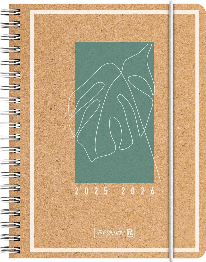 BRUNNEN Schülerkalender (2025/2026) "Jungle Leaf", 2 Seiten = 1 Woche, A6, 208 Seiten, Kraftpapier-Einband