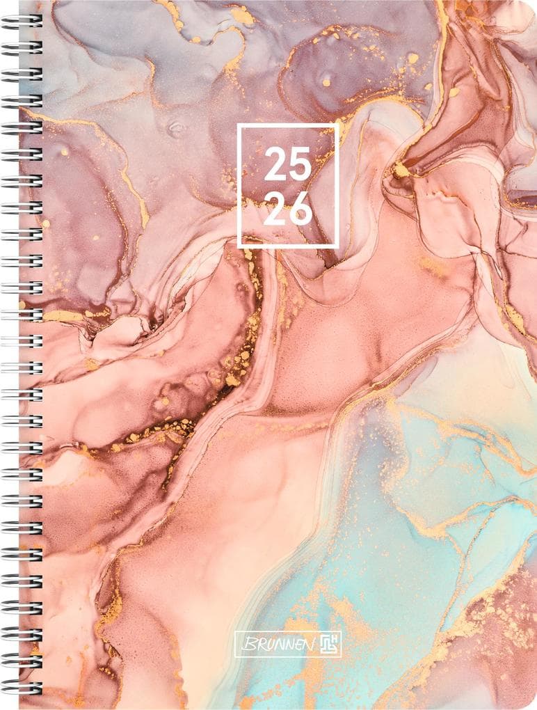BRUNNEN Schülerkalender Style (2025/2026) "Pastel Marble", 2 Seiten = 1 Woche, A5, 160 Seiten, PP-Umschlag, mehrfarbig, Pastell