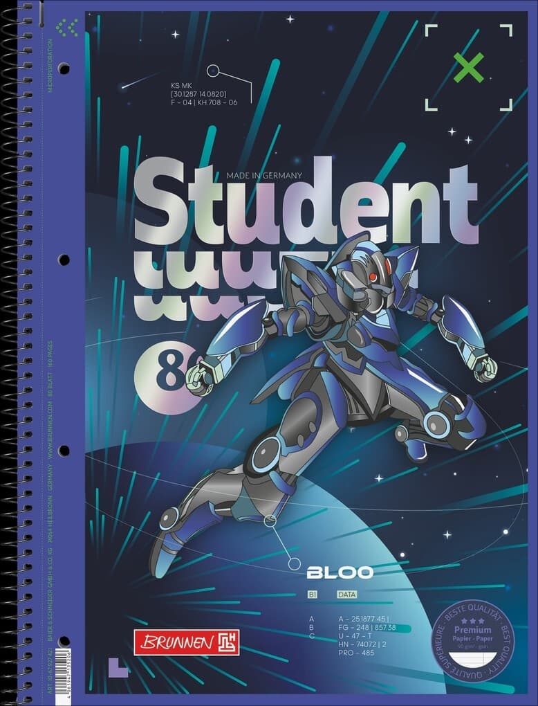 Brunnen Collegeblock Premium Student A4 Lineatur 27, Robot Hero