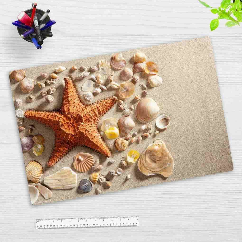 Cover-your-desk Schreibtischunterlage für Kinder und Erwachsene Seestern & Muscheln am Strand, aus hochwertigem Vinyl, 60 x 40 cm