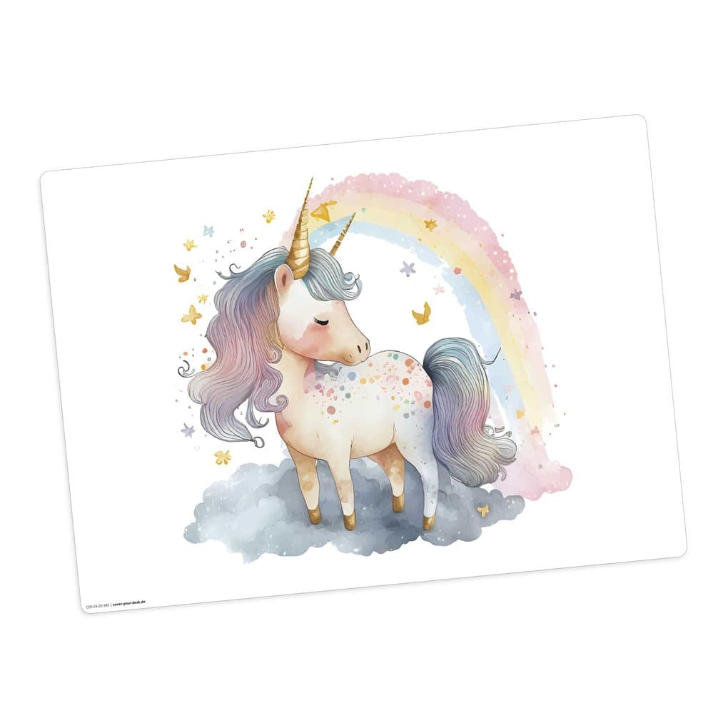 Tischsetmacher Tischset Regenbogen Einhorn Aquarell, aus hochwertigem Vinyl , 44 x 32 cm