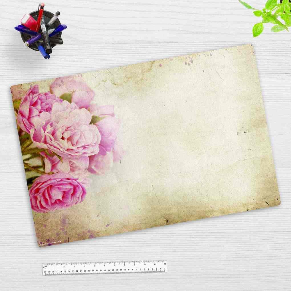 Cover-your-desk Schreibtischunterlage für Kinder und Erwachsene Rosa Pfingstrosen Vintage , aus hochwertigem Vinyl, 60 x 40 cm