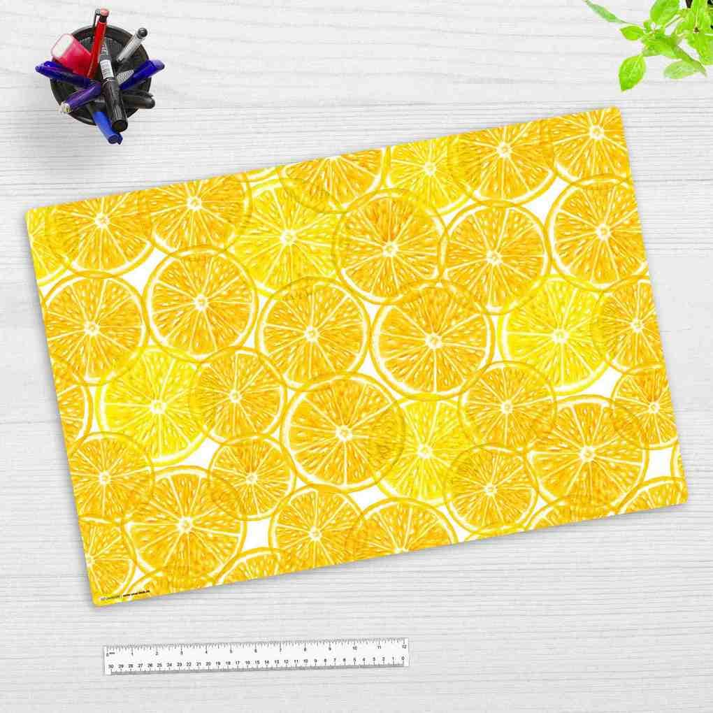 Cover-your-desk Schreibtischunterlage für Kinder und Erwachsene Gelbe Zitronen Scheiben, aus hochwertigem Vinyl, 60 x 40 cm