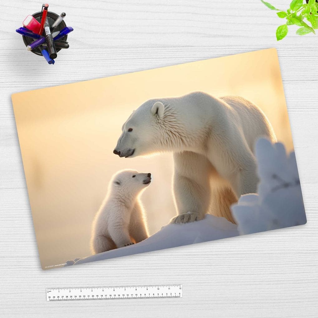 Cover-your-desk Schreibtischunterlage für Kinder Eisbär Baby mit Mama, aus hochwertigem Vinyl, 60 x 40 cm
