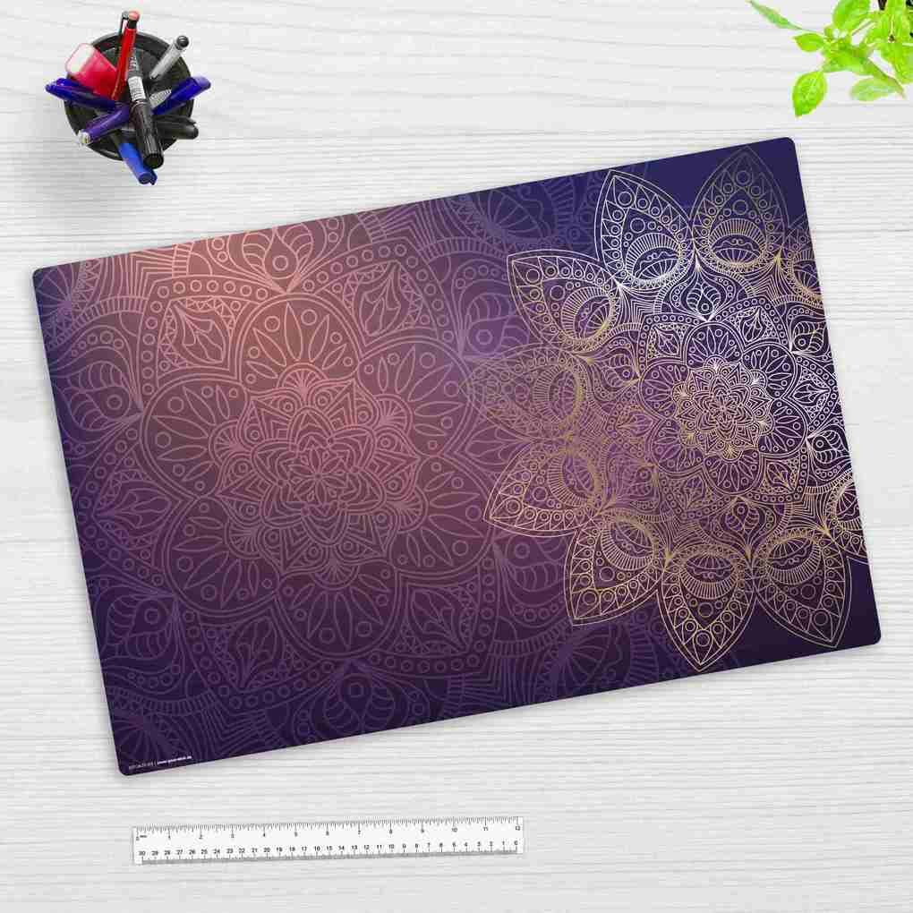 Cover-your-desk Schreibtischunterlage für Kinder und Erwachsene lila-goldenes Mandala, aus hochwertigem Vinyl, 60 x 40 cm