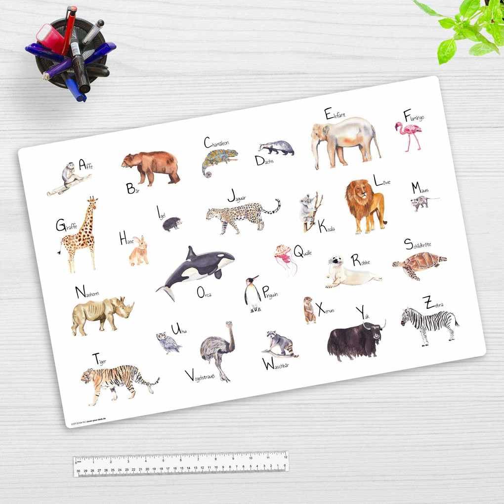 Cover-your-desk Schreibtischunterlage für Kinder Tier ABC, aus hochwertigem Vinyl, 60 x 40 cm