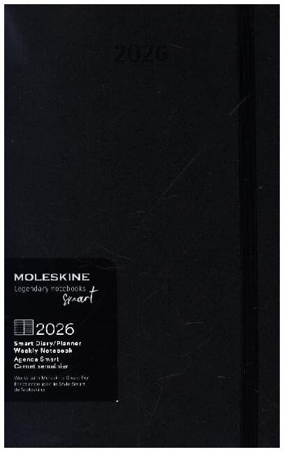 Moleskine Smart Kalender 2026, für das Smart Writing Set 12 Monate Wochen Notizkalender, 1 W = 1 S, rechts linierte Seite, L/A5, fester Einband, schwarz