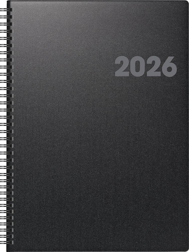 BRUNNEN 1076365906 | Buchkalender Mod. 763 2026 | A4, Kunststoff, vulkanschwarz
