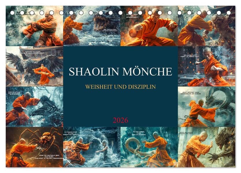 Shaolin Mönche - Weisheit und Disziplin (Tischkalender 2026 DIN A5 quer), CALVENDO Monatskalender