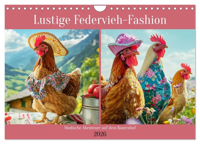 Lustige Federvieh-Fashion. Modische Abenteuer auf dem Bauernhof (Wandkalender 2026 DIN A4 quer), CALVENDO Monatskalender