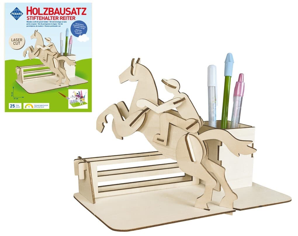 PEBARO 840/1L - Holzbausatz Stiftehalter Reiter, Laser cut Bastelset