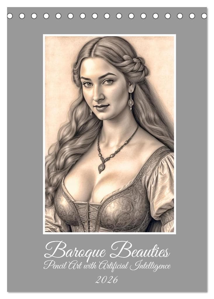 Baroque Beauties, Pencil Art with Artificial Intelligence (Desk Calendar 2026 DIN A5 portrait), CALVENDO 12 Month DeskCalendar