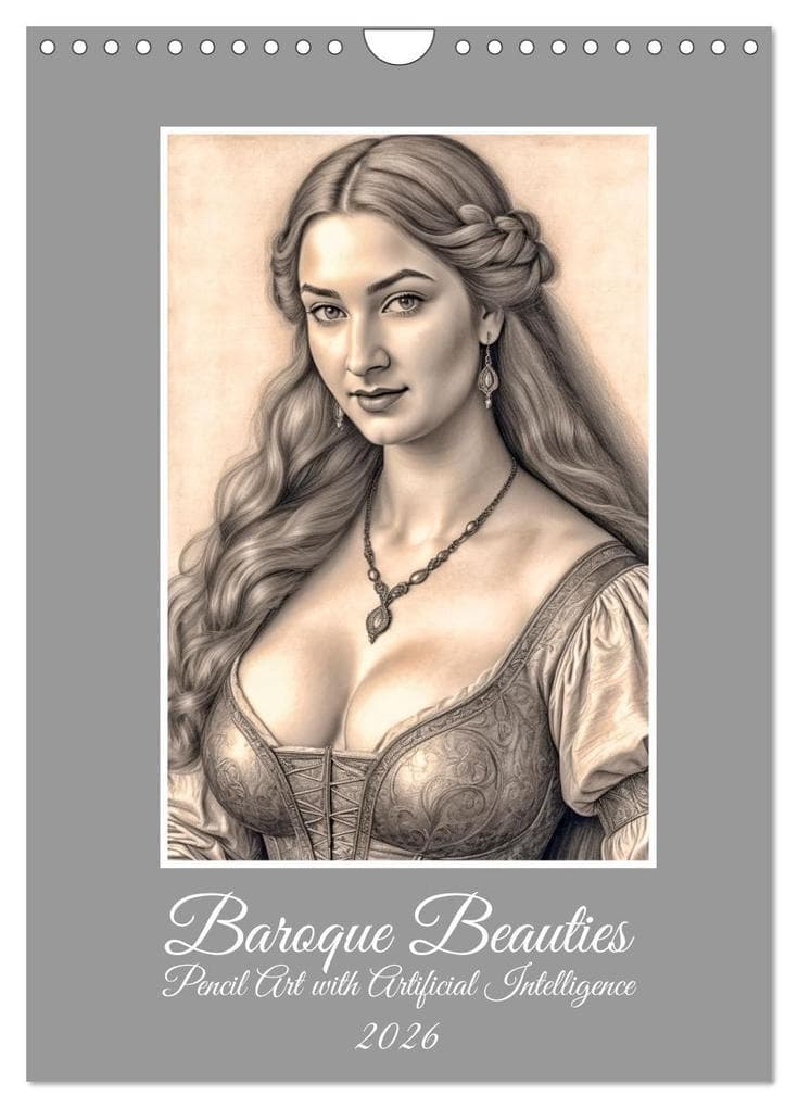 Baroque Beauties, Pencil Art with Artificial Intelligence (Wall Calendar 2026 DIN A4 portrait), CALVENDO 12 Month Wall Calendar