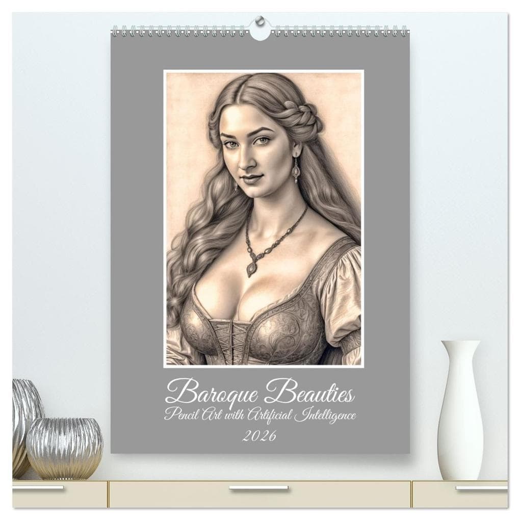Baroque Beauties, Pencil Art with Artificial Intelligence (High Quality Premium Wall Calendar 2026 DIN A2 portrait),CALVENDO 12 Month Wall Calendar
