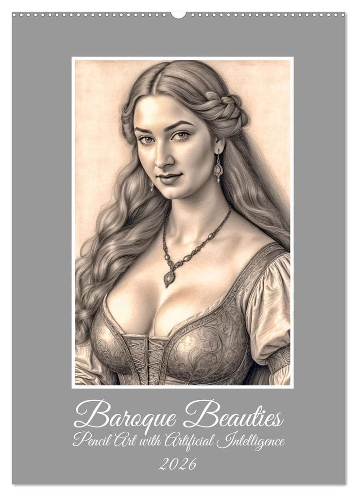 Baroque Beauties, Pencil Art with Artificial Intelligence (Wall Calendar 2026 DIN A2 portrait), CALVENDO 12 Month Wall Calendar