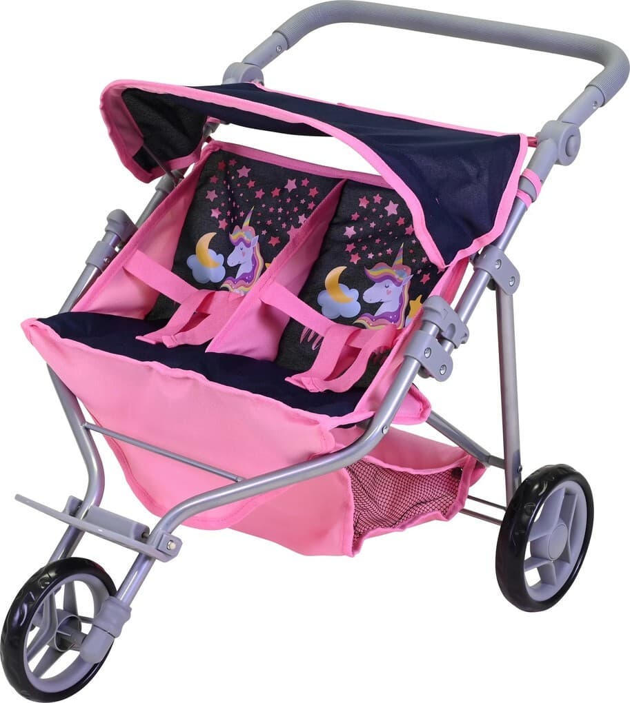 Knorrtoys 16736 - Zwillingspuppenwagen Duo Magic Unicorn, klappbar, Schieberhöhe: 33-62cm