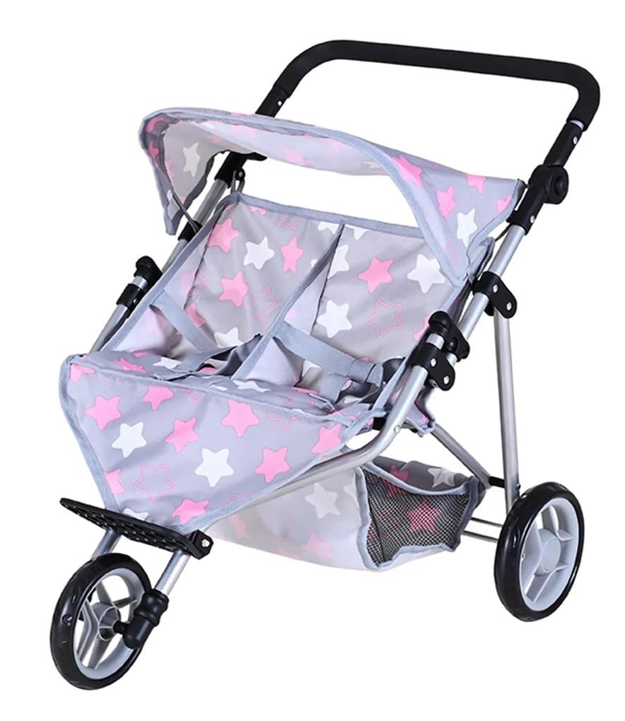 Knorrtoys 16744 - Zwillingspuppenwagen Duo Princess Grey, klappbar, Schieberhöhe: 33-62cm