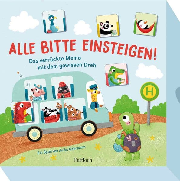 Alle bitte einsteigen!: Das verrückte Memo mit dem gewissen Dreh | Lustiges Memory-Spiel mit Karten in Busform | Für 2-4 Personen | Ab 3 Jahren