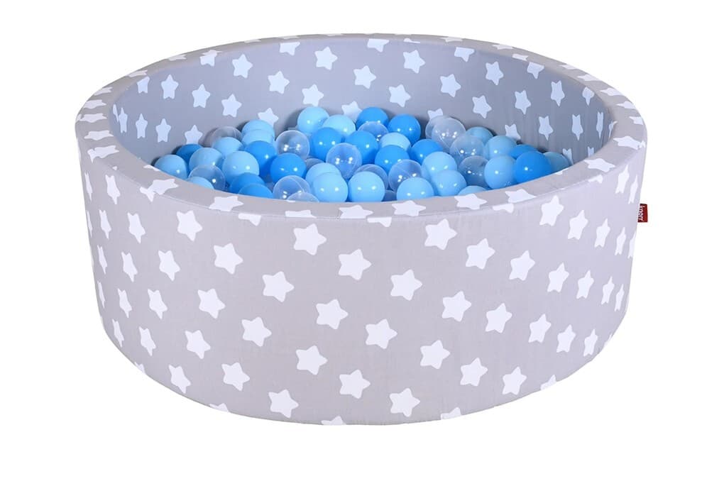 Knorrtoys 68163 - Bällebad Soft Grey White Stars mit 300 Bälle blau/blau, ca.90x90x30cm