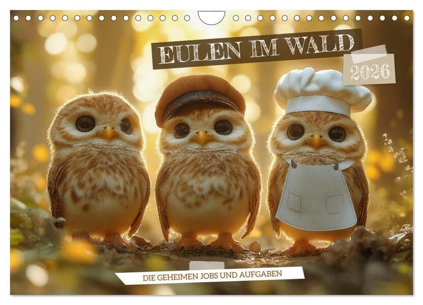Eulen im Wald - Die geheimen Jobs und Aufgaben (Wandkalender 2026 DIN A4 quer), CALVENDO Monatskalender
