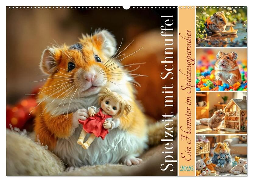 Spielzeit mit Schnuffel - Ein Hamster im Spielzeugparadies (Wandkalender 2026 DIN A2 quer), CALVENDO Monatskalender