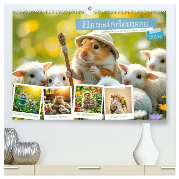 Hamsterhausen - Ein Hamster und seine tierischen Freunde (hochwertiger Premium Wandkalender 2026 DIN A2 quer), Kunstdruck in Hochglanz