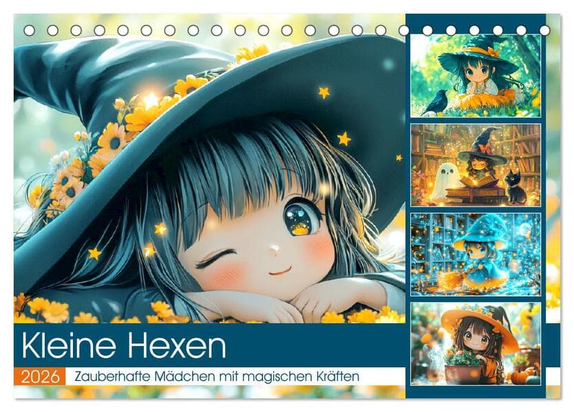 Kleine Hexen. Zauberhafte Mädchen mit magischen Kräften (Tischkalender 2026 DIN A5 quer), CALVENDO Monatskalender