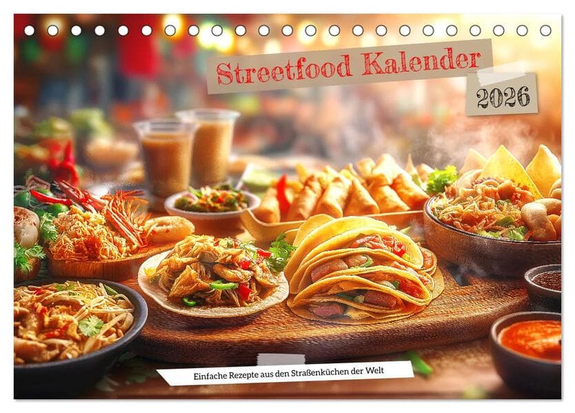 Streetfood Kalender - Einfache Rezepte aus den Straßenküchen der Welt (Tischkalender 2026 DIN A5 quer), CALVENDO Monatskalender