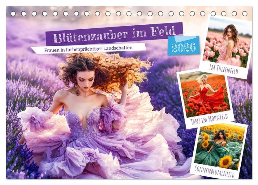 Blütenzauber im Feld - Frauen in farbenprächtiger Landschaften (Tischkalender 2026 DIN A5 quer), CALVENDO Monatskalender