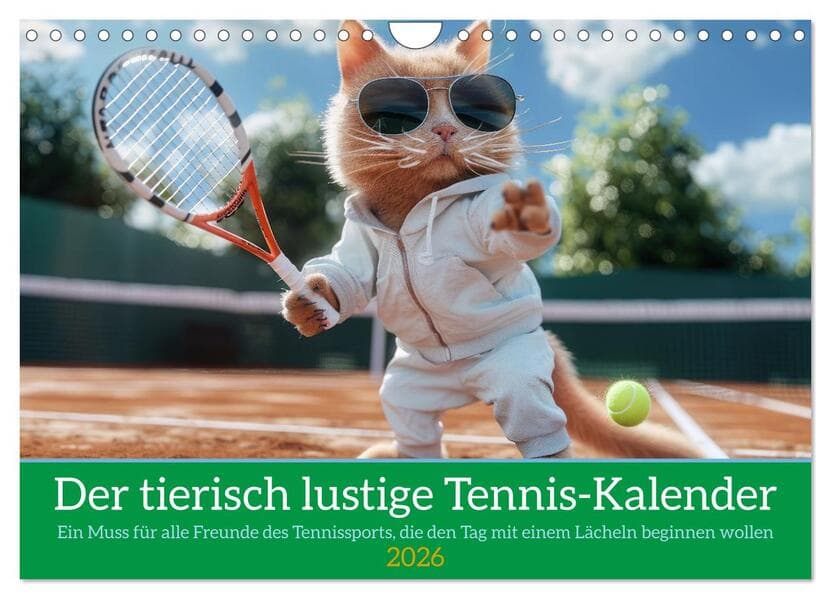 Der tierisch lustige Tennis-Kalender (Wandkalender 2026 DIN A4 quer), CALVENDO Monatskalender