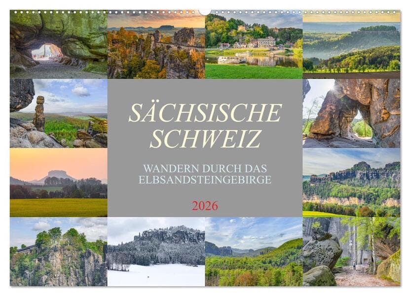 Sächsische Schweiz - Wandern durch das Elbsandsteingebirge (Wandkalender 2026 DIN A2 quer), CALVENDO Monatskalender
