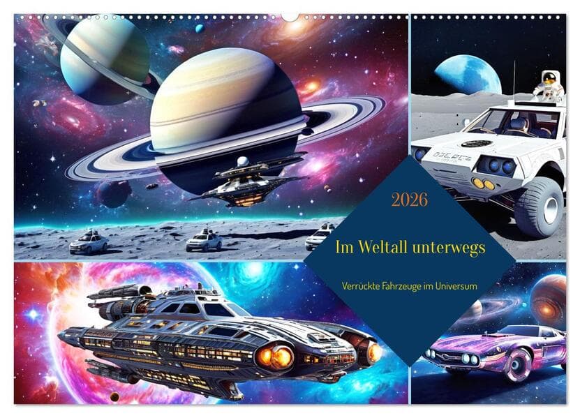 Im Weltall unterwegs - Verrückte Fahrzeuge im Universum (Wandkalender 2026 DIN A2 quer), CALVENDO Monatskalender
