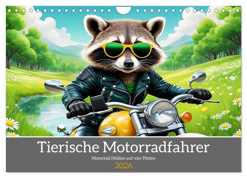 Tierische Motorradfahrer (Wandkalender 2026 DIN A4 quer), CALVENDO Monatskalender
